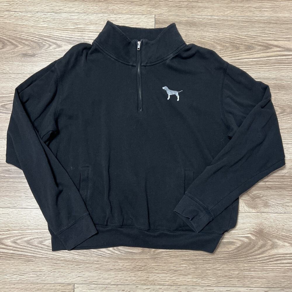 PINK Victoria's Secret Women’s Black 1/4 Zip Pullover Size Large (A23)